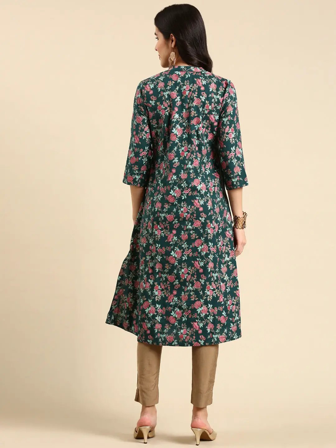 Women's Teal Printed A-Line Kurta