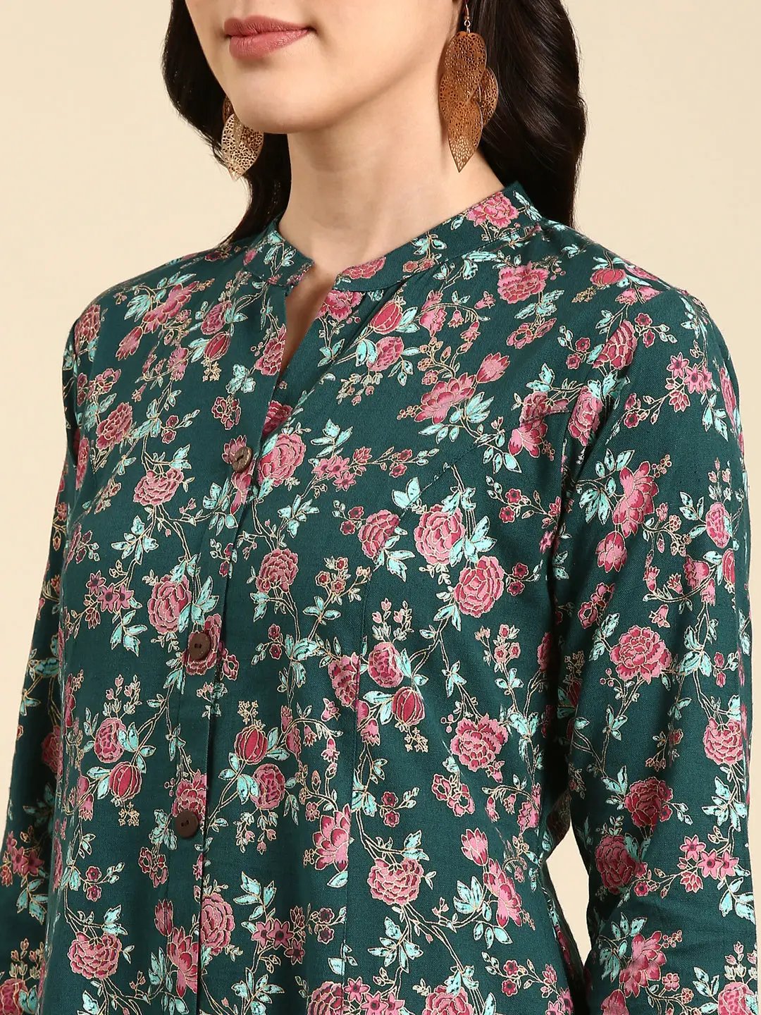 Women's Teal Printed A-Line Kurta