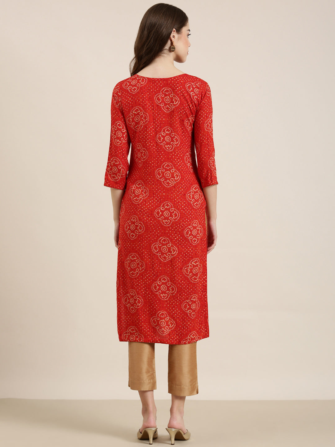 Women Red Printed Straight Kurta