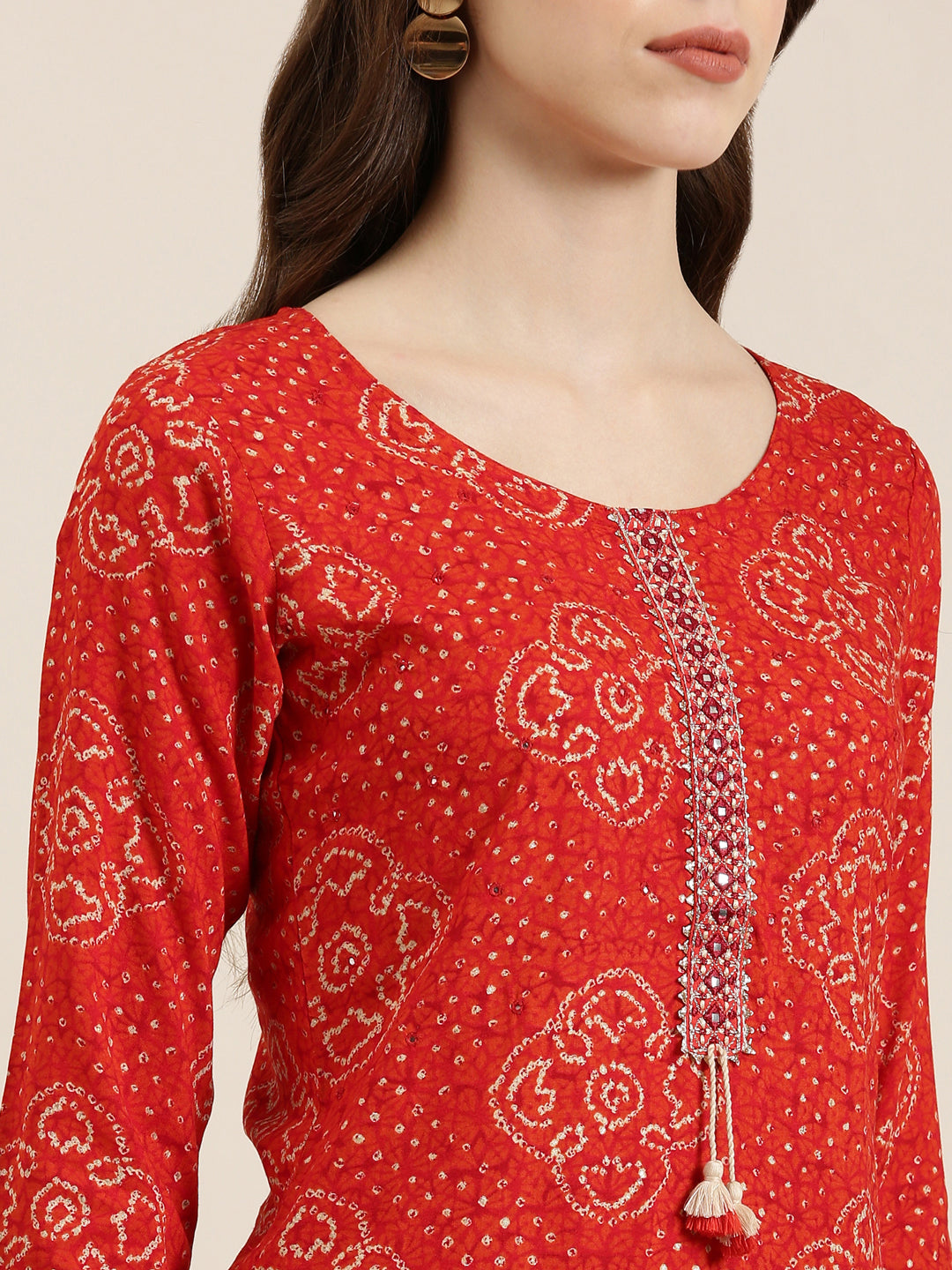 Women Red Printed Straight Kurta