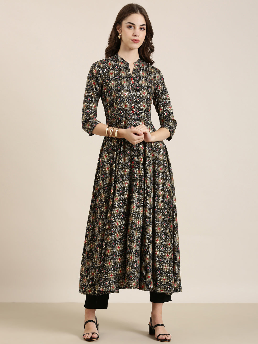 Women Black Printed Anarkali Kurta