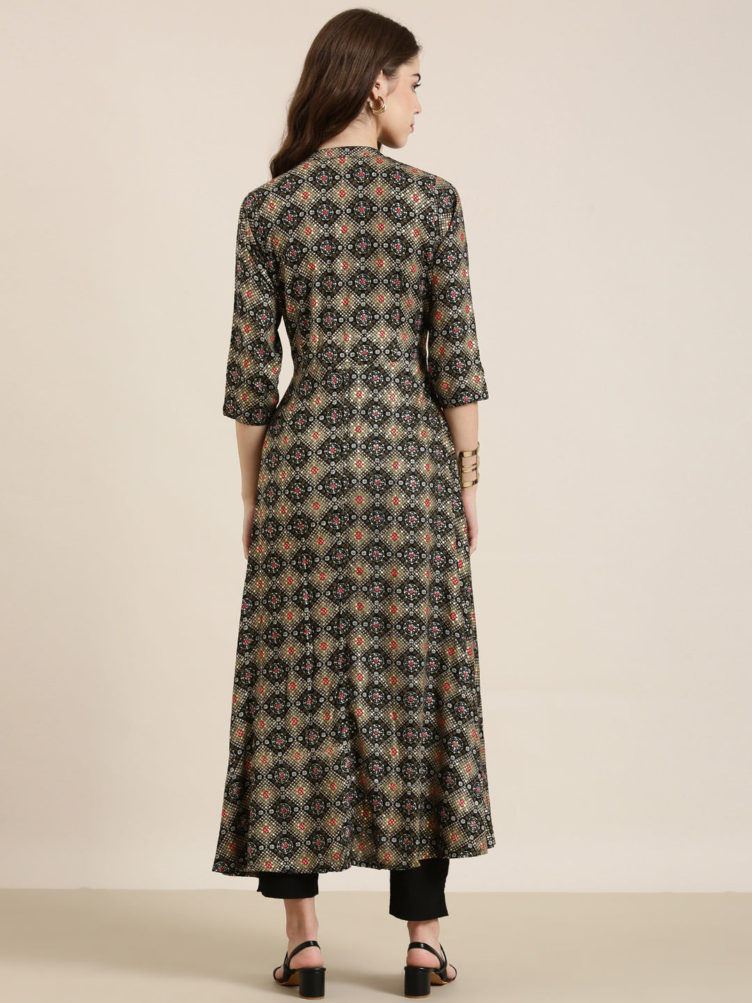 Women Black Printed Anarkali Kurta