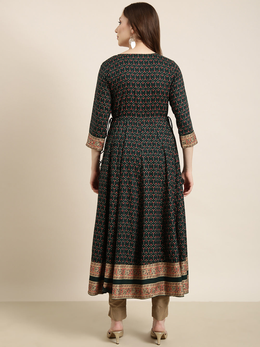 Women Anarkali Green Ethnic Motifs Kurta