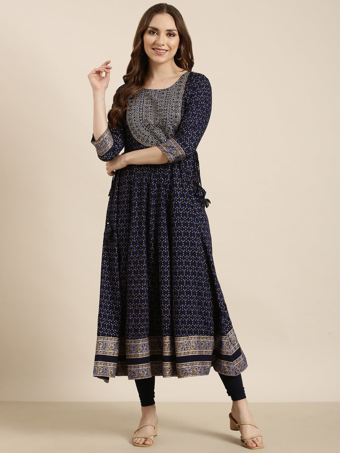 Women Anarkali Navy Blue Floral Kurta