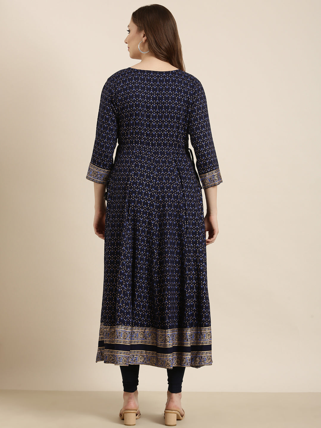 Women Anarkali Navy Blue Floral Kurta