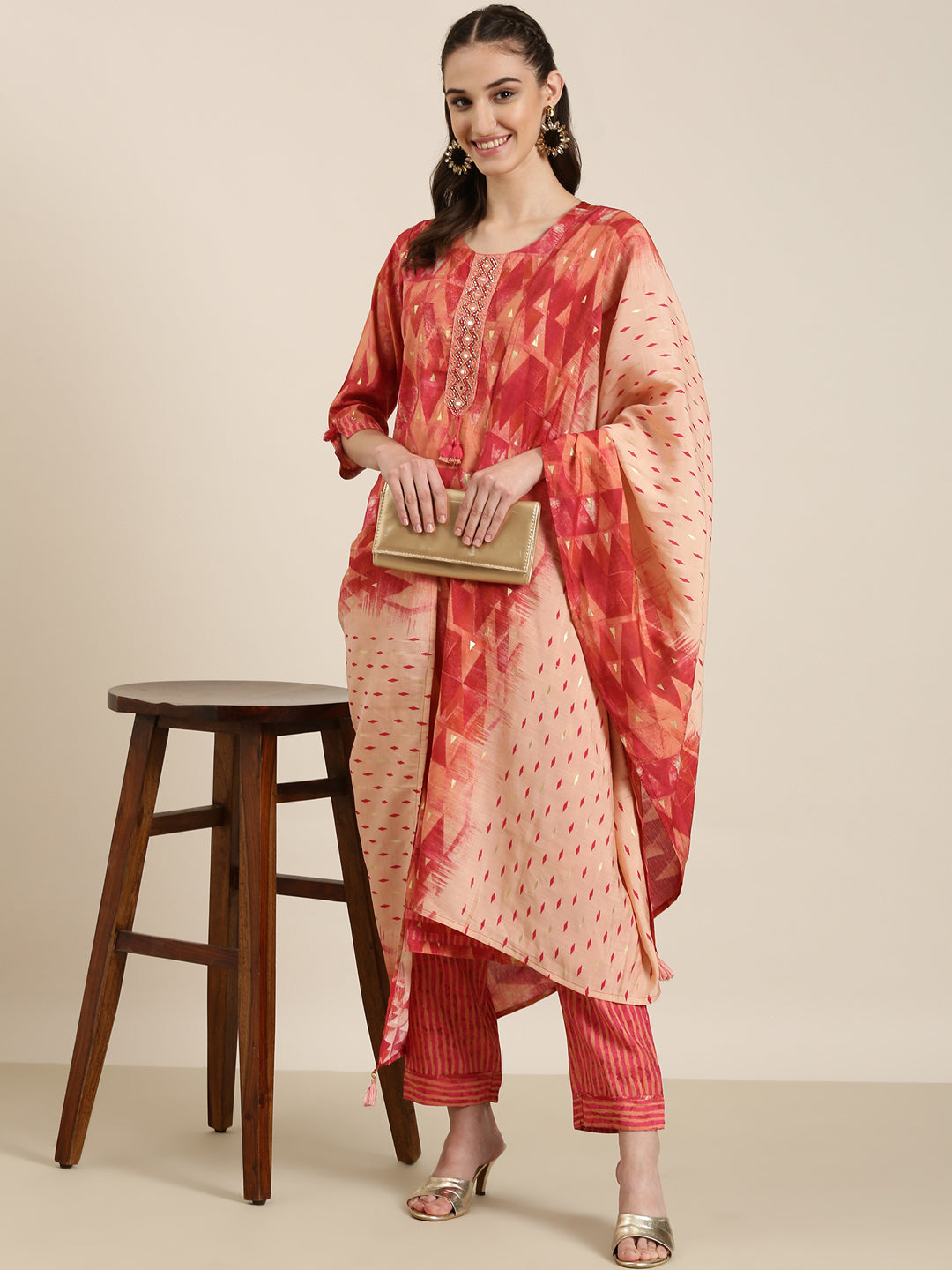 Women Red Geometrical Kurta Set