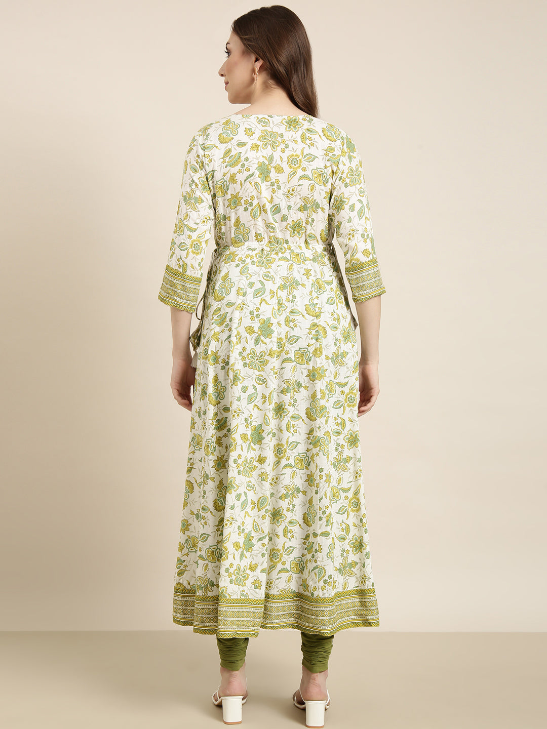 Women Anarkali Green Floral Kurta