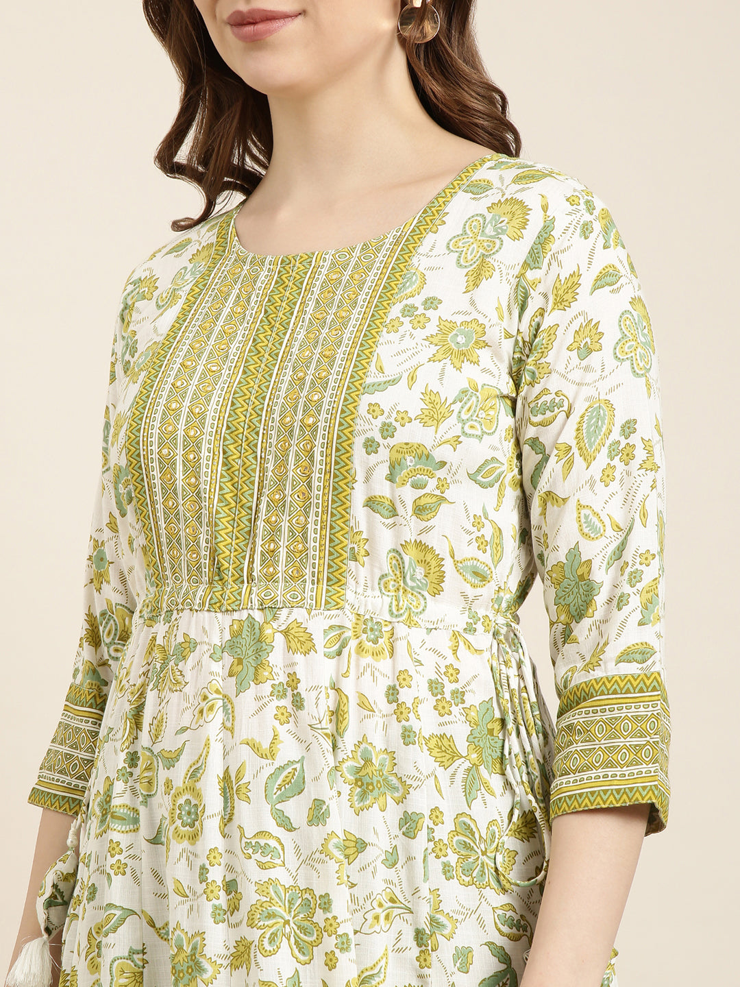 Women Anarkali Green Floral Kurta