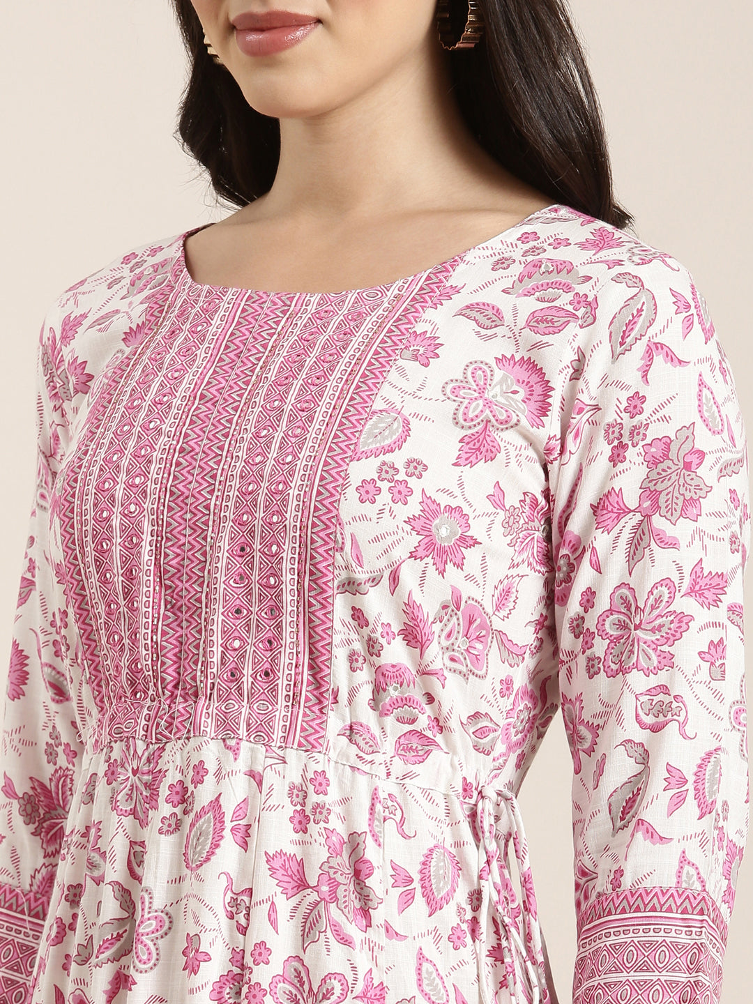 Women's Anarkali Pink Floral Kurta