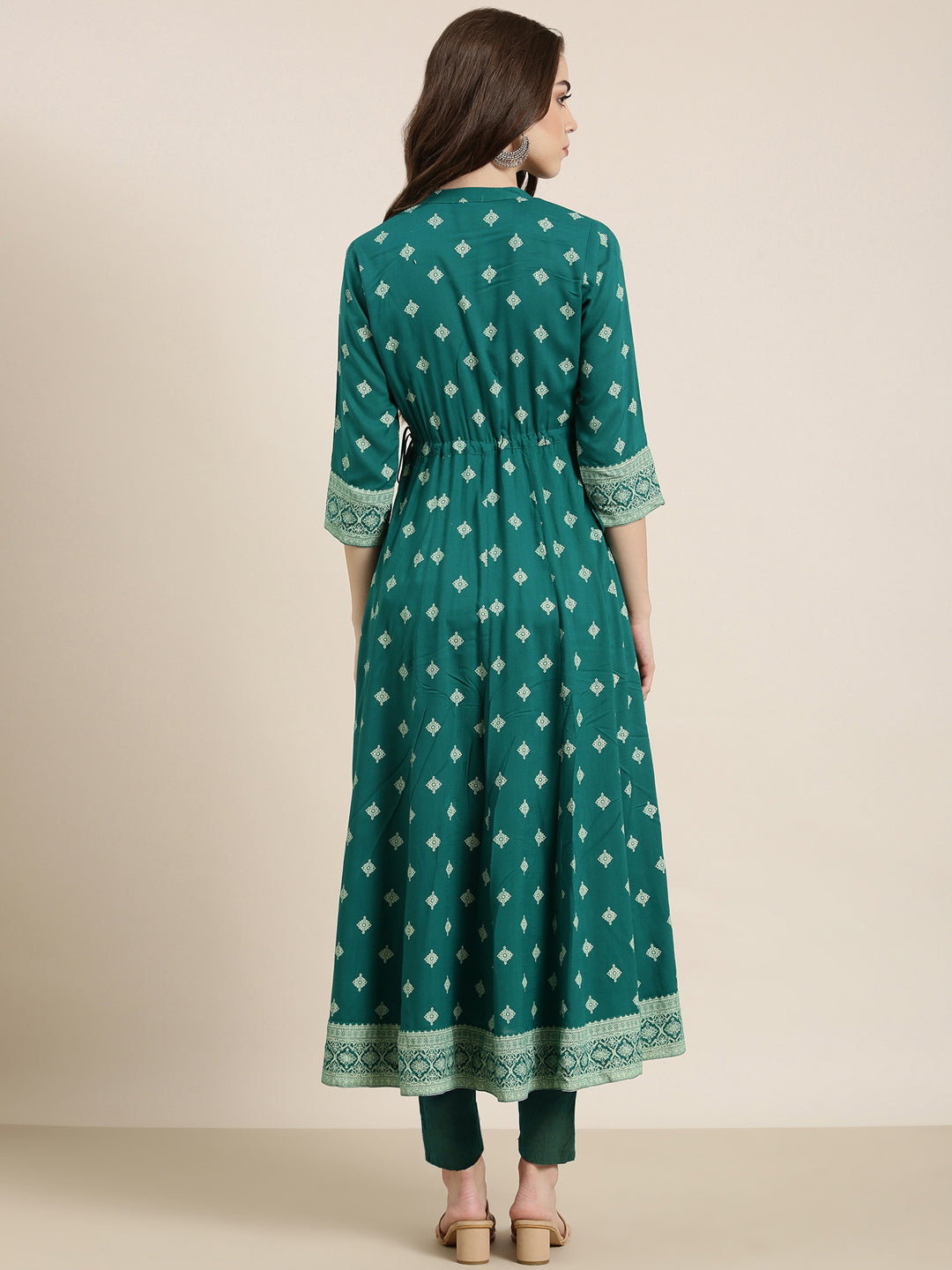 Women Teal Printed Anarkali Kurta