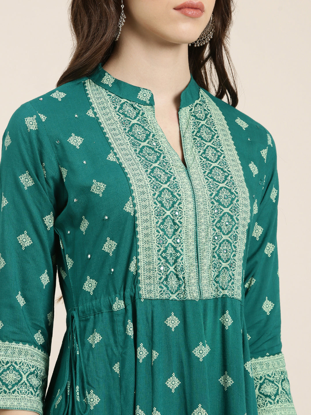 Women Teal Printed Anarkali Kurta