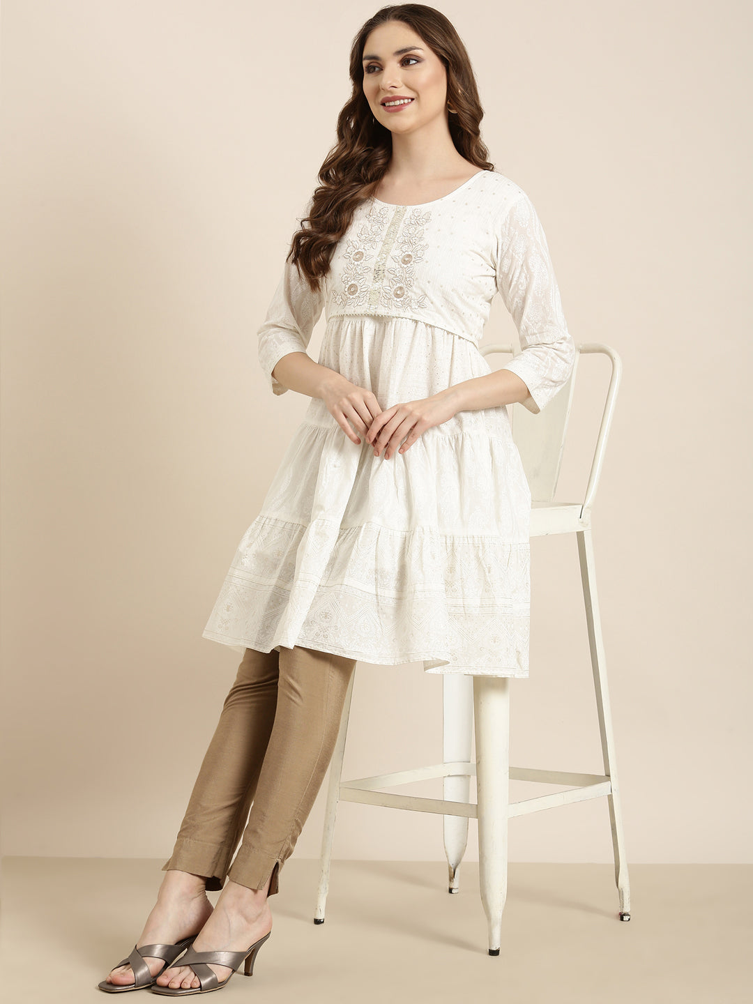 Women A-Line Off White Ethnic Motifs Kurta