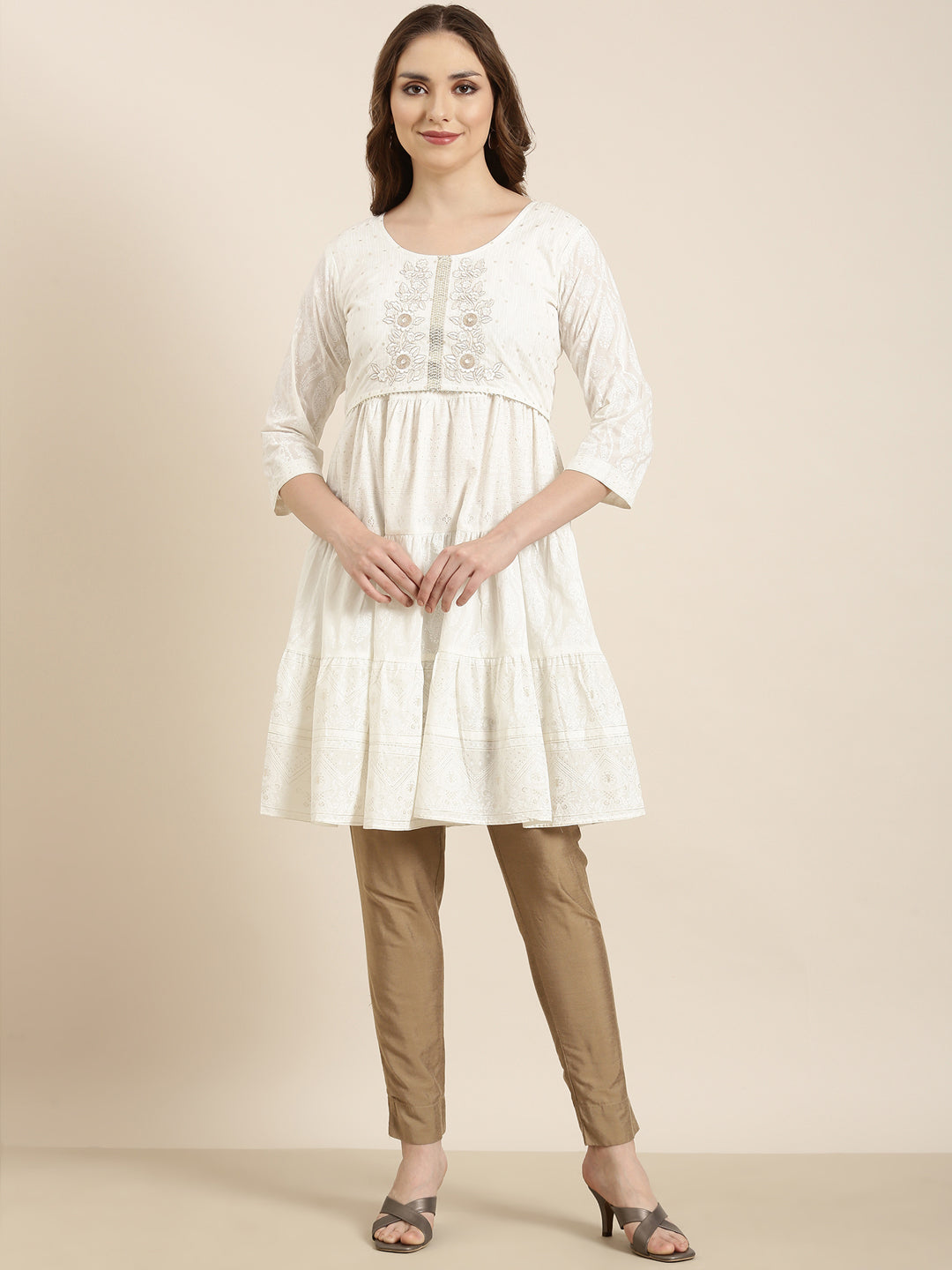 Women A-Line Off White Ethnic Motifs Kurta