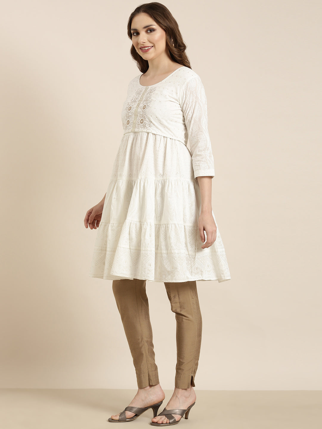 Women A-Line Off White Ethnic Motifs Kurta