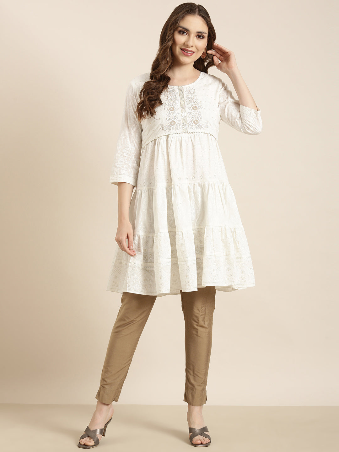 Women A-Line Off White Ethnic Motifs Kurta