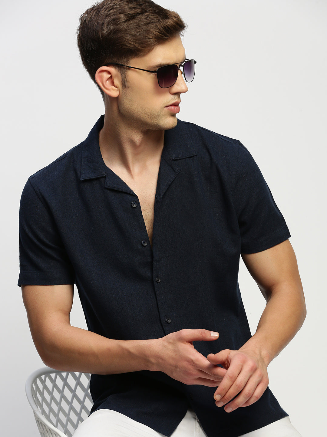 Men Navy Solid Shirt