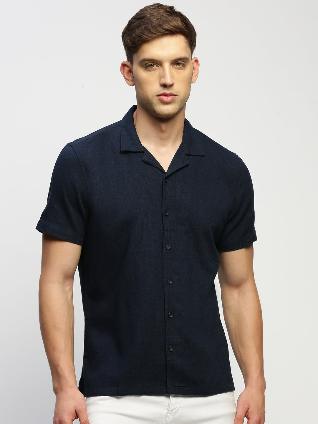 Men Navy Solid Shirt