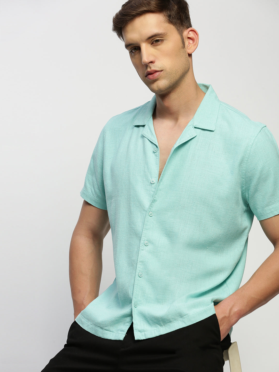 Men Green Solid Shirt