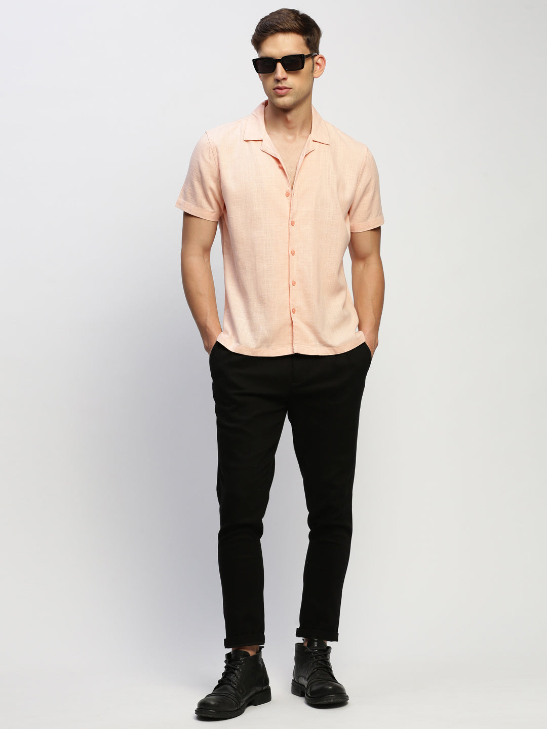 Men Peach Solid Shirt