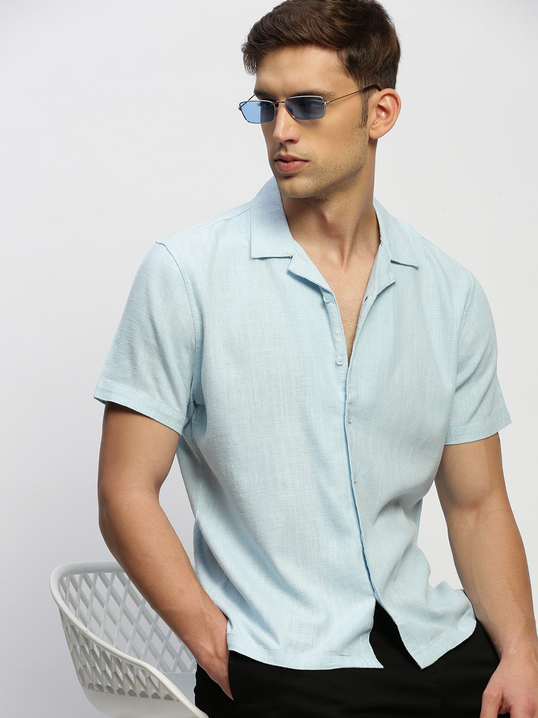 Men Blue Solid Shirt