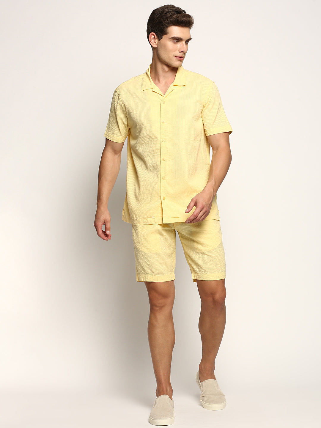 Men Yellow Solid Co ordSet