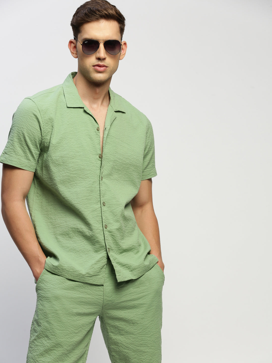 Men Green Solid Co ordSet