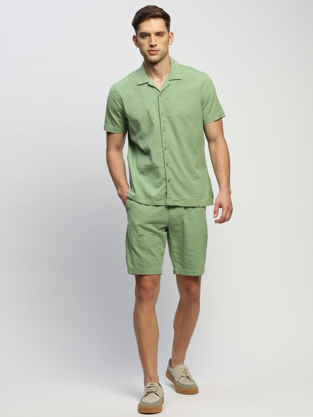 Men Green Solid Co ordSet