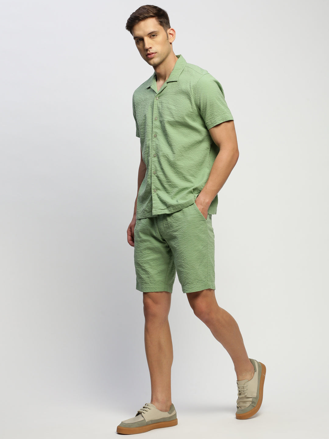 Men Green Solid Co ordSet