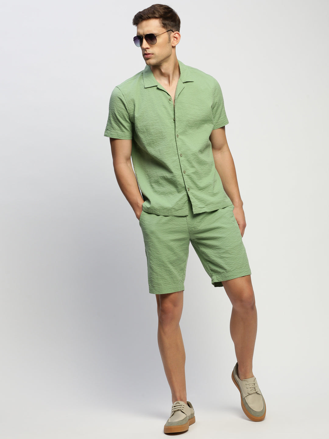 Men Green Solid Co ordSet