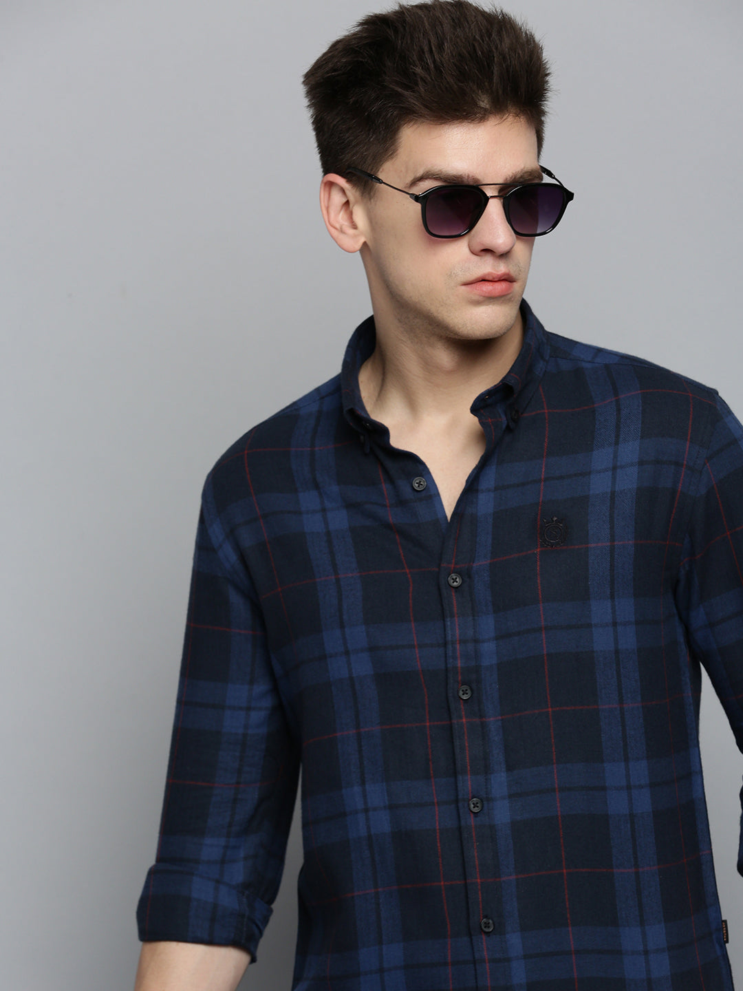 Men's Navy Blue Comfort Tartan Checked Casual Cotton Shirt