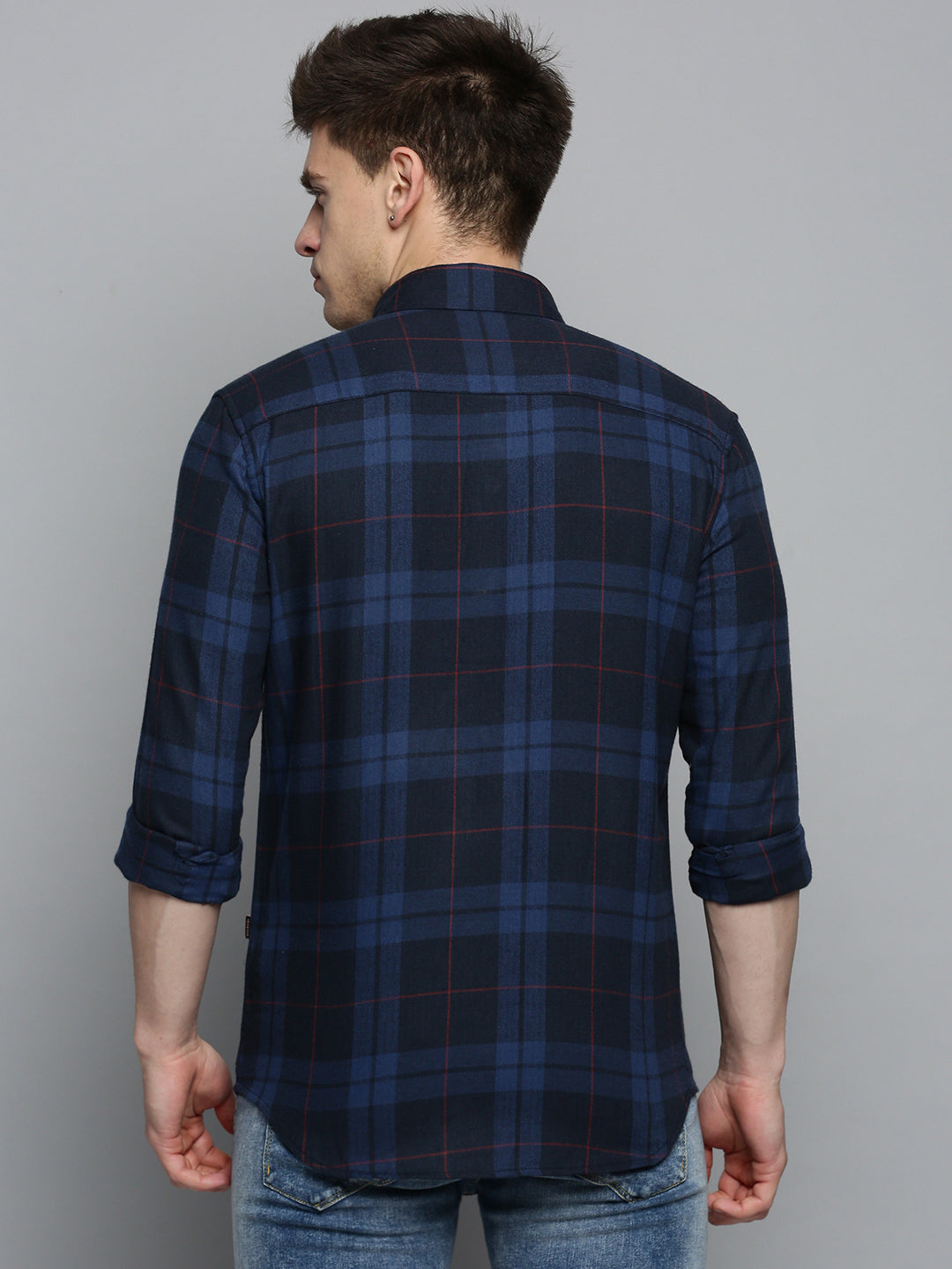 Men's Navy Blue Comfort Tartan Checked Casual Cotton Shirt
