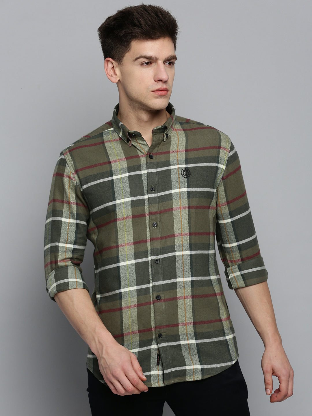 Men Green Checked Casual Shirt