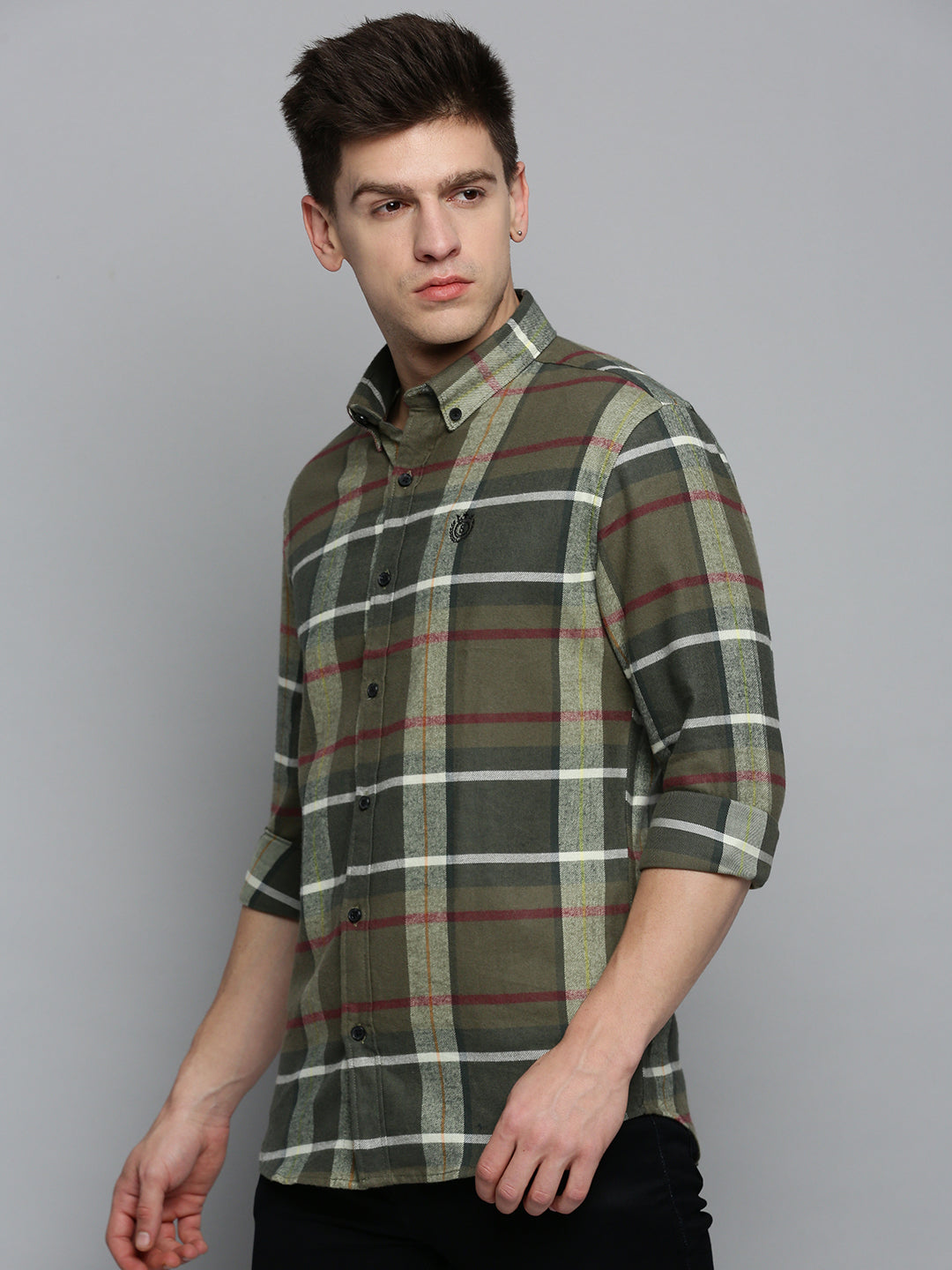 Men Green Checked Casual Shirt