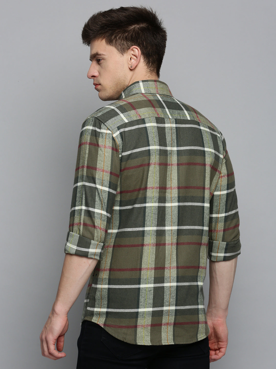 Men Green Checked Casual Shirt