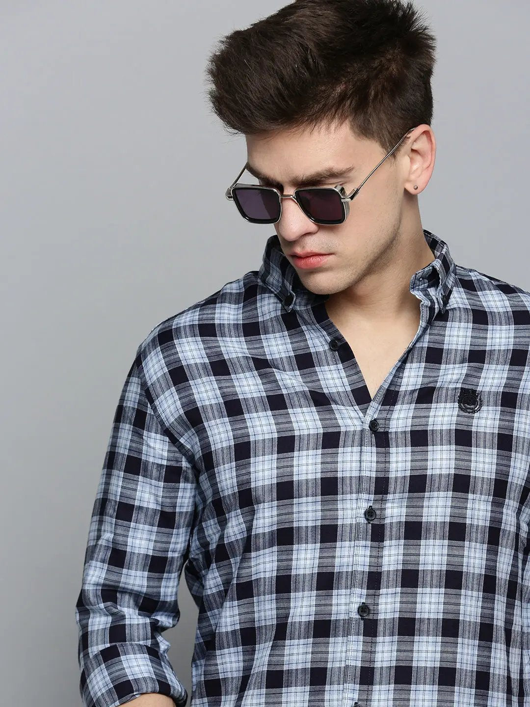 Men's Blue Checked Casual Shirt