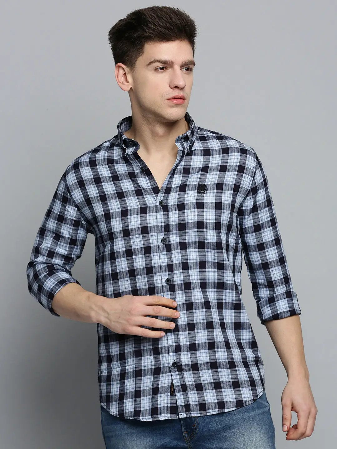 Men's Blue Checked Casual Shirt
