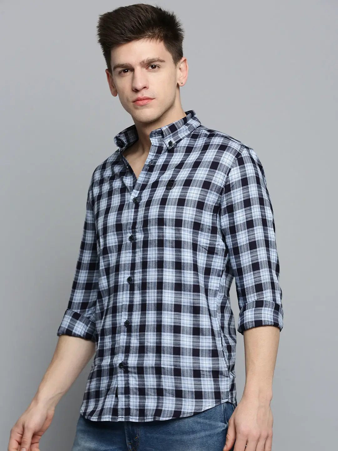 Men's Blue Checked Casual Shirt