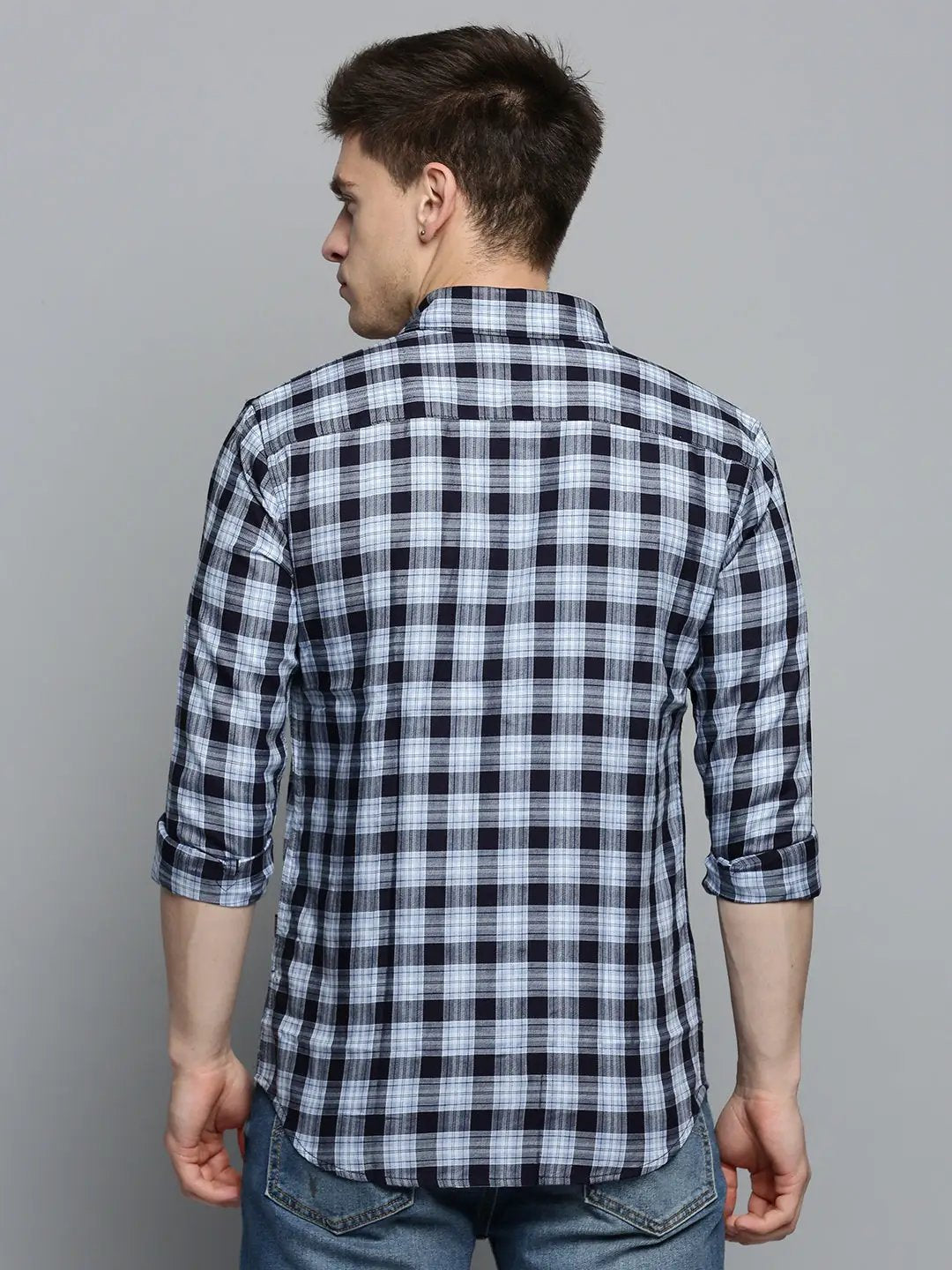 Men's Blue Checked Casual Shirt