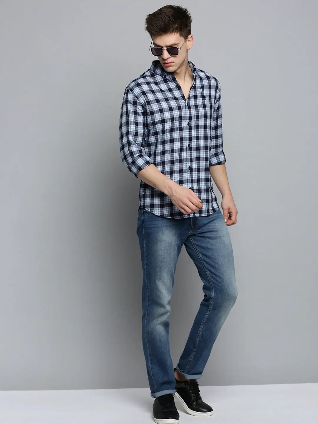 Men's Blue Checked Casual Shirt