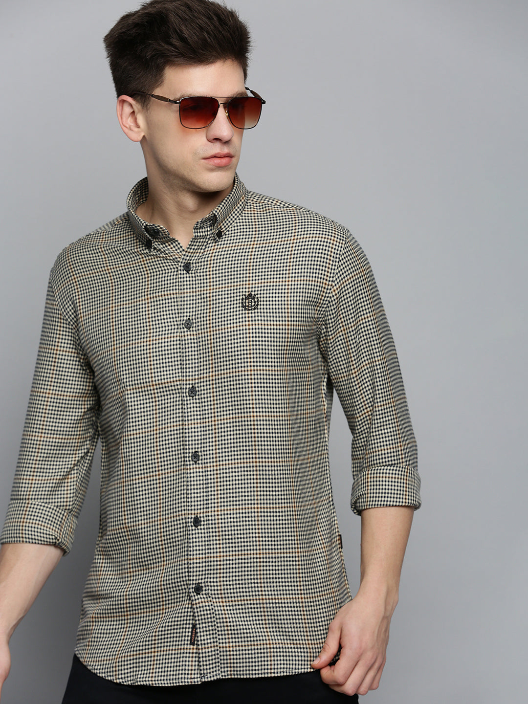 Men Beige Checked Casual Shirt