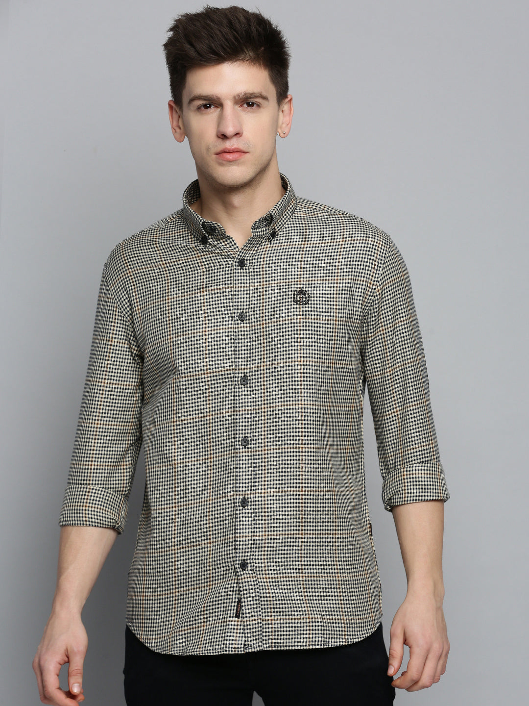 Men Beige Checked Casual Shirt