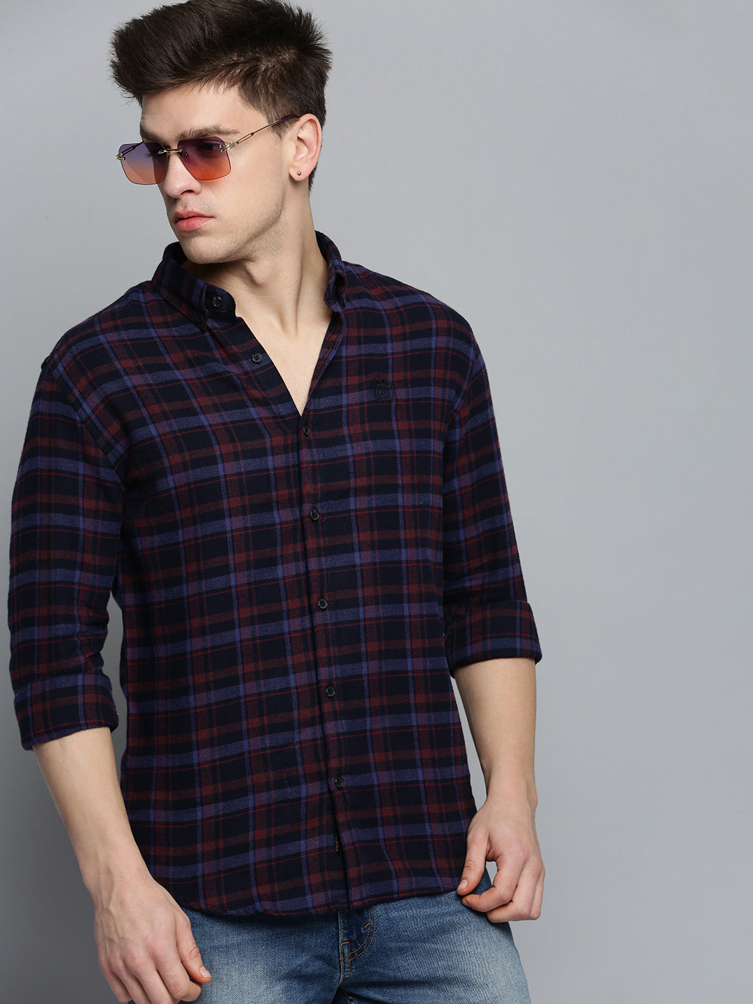 Men's Navy Checked Casual Shirt