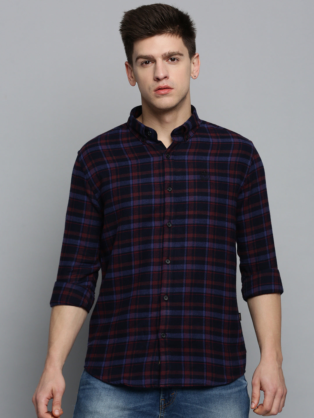 Men's Navy Checked Casual Shirt
