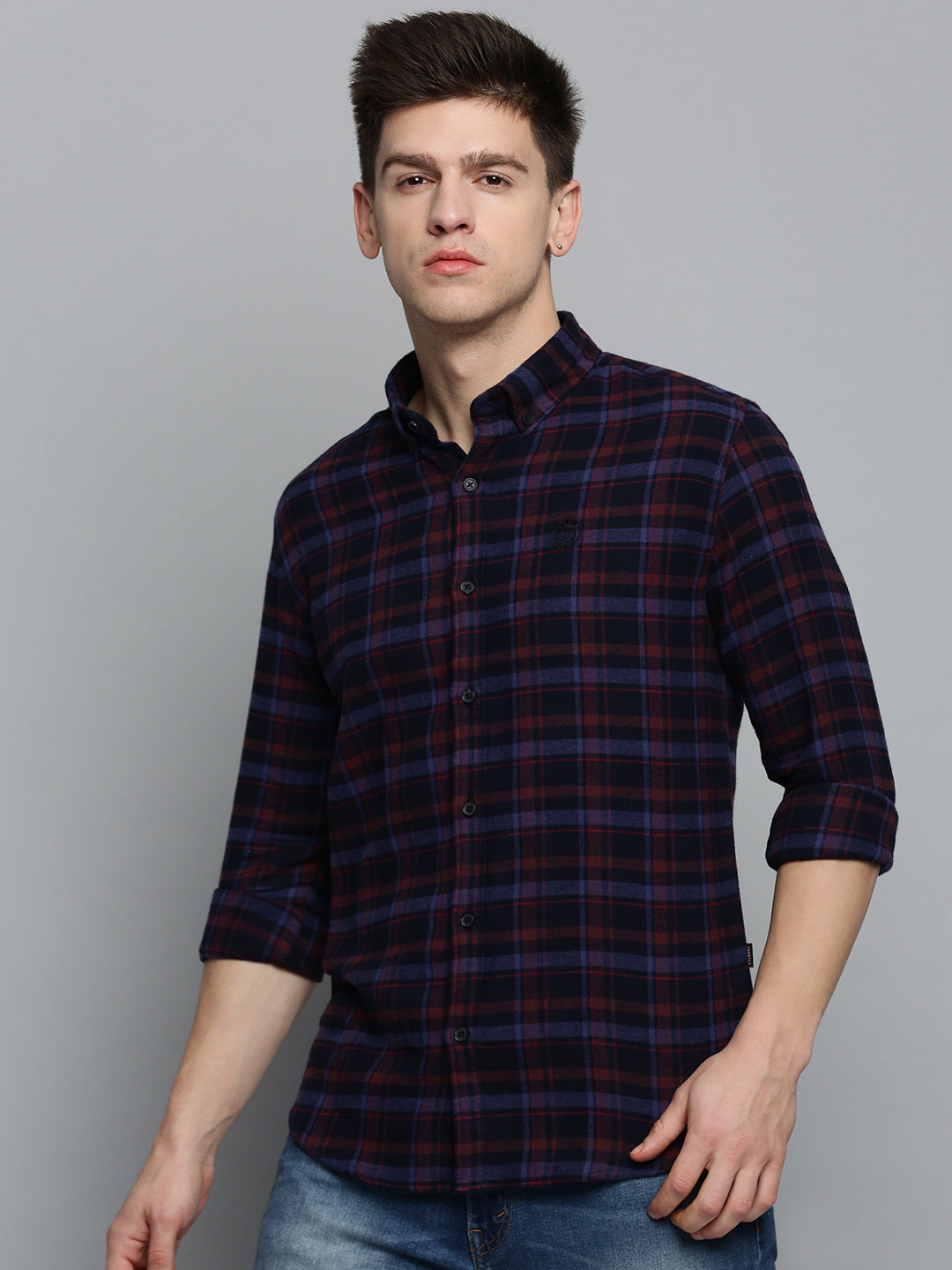 Men's Navy Checked Casual Shirt