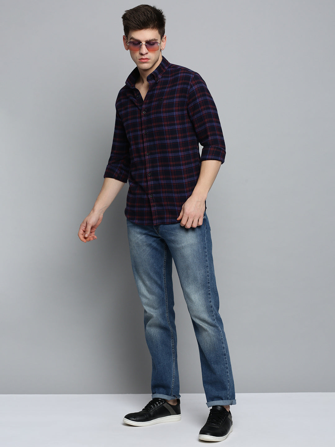 Men's Navy Checked Casual Shirt