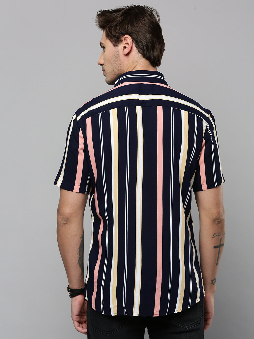 Men Navy Striped Casual Shirt