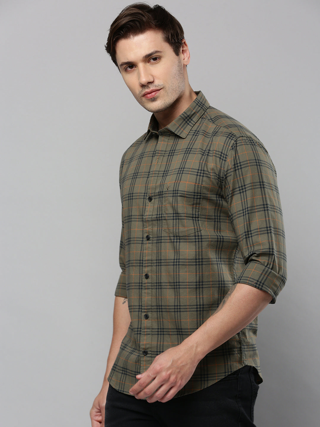 Men Green Checked Casual Shirt