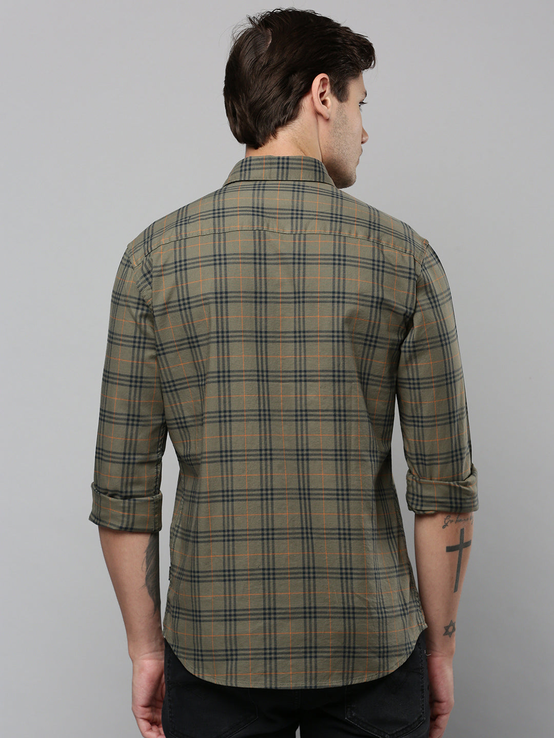 Men Green Checked Casual Shirt