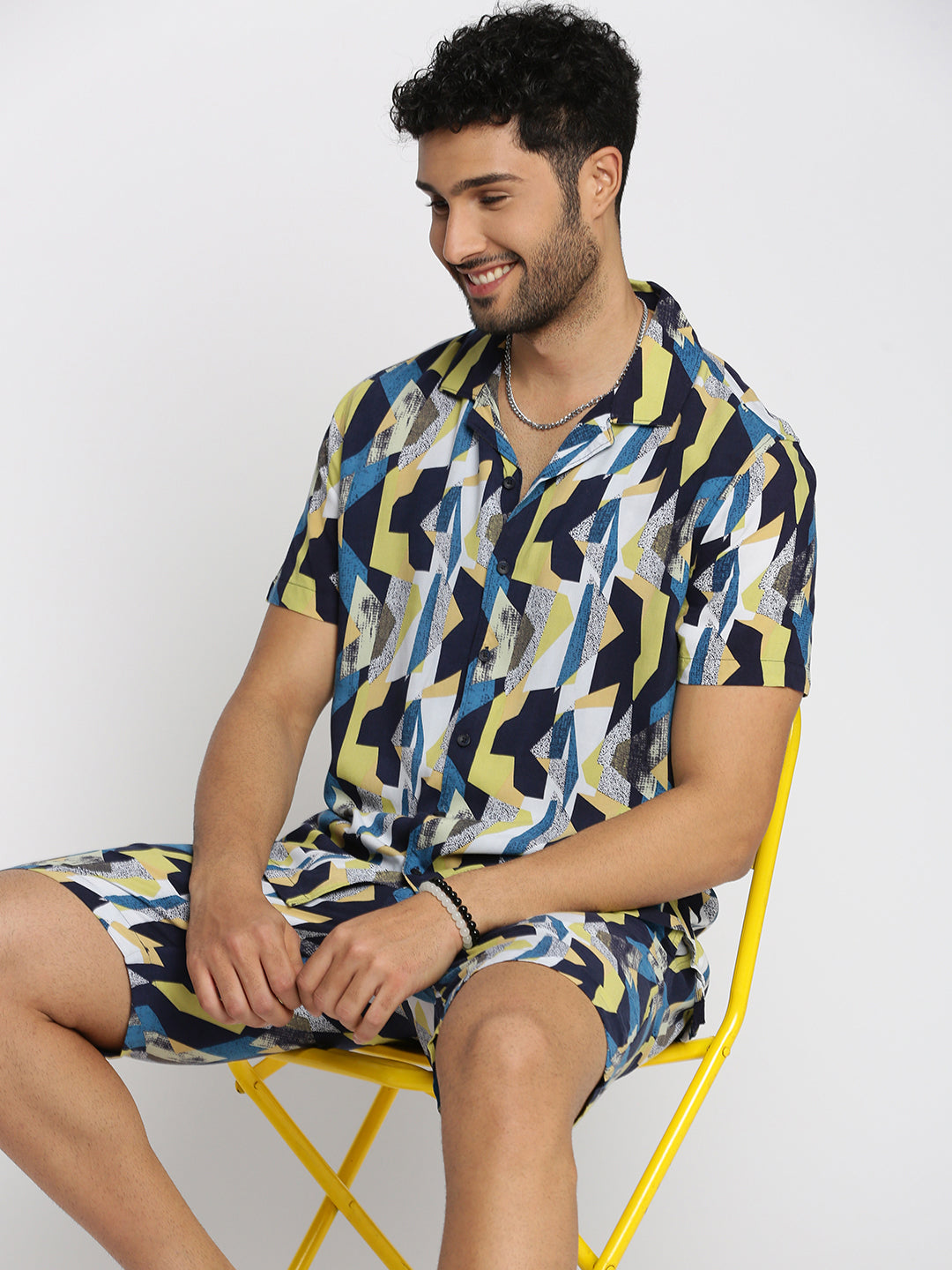 Men Multi Cuban Collar Printed Over Sized Co-ords Set