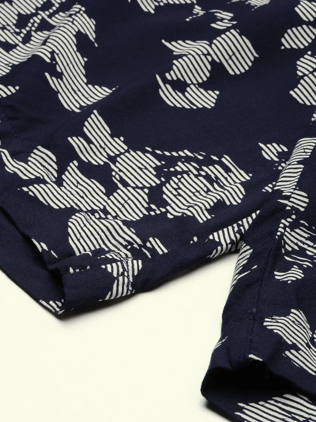 Men's Navy Blue Cuban Collar Printed Over Sized Co-ords Set